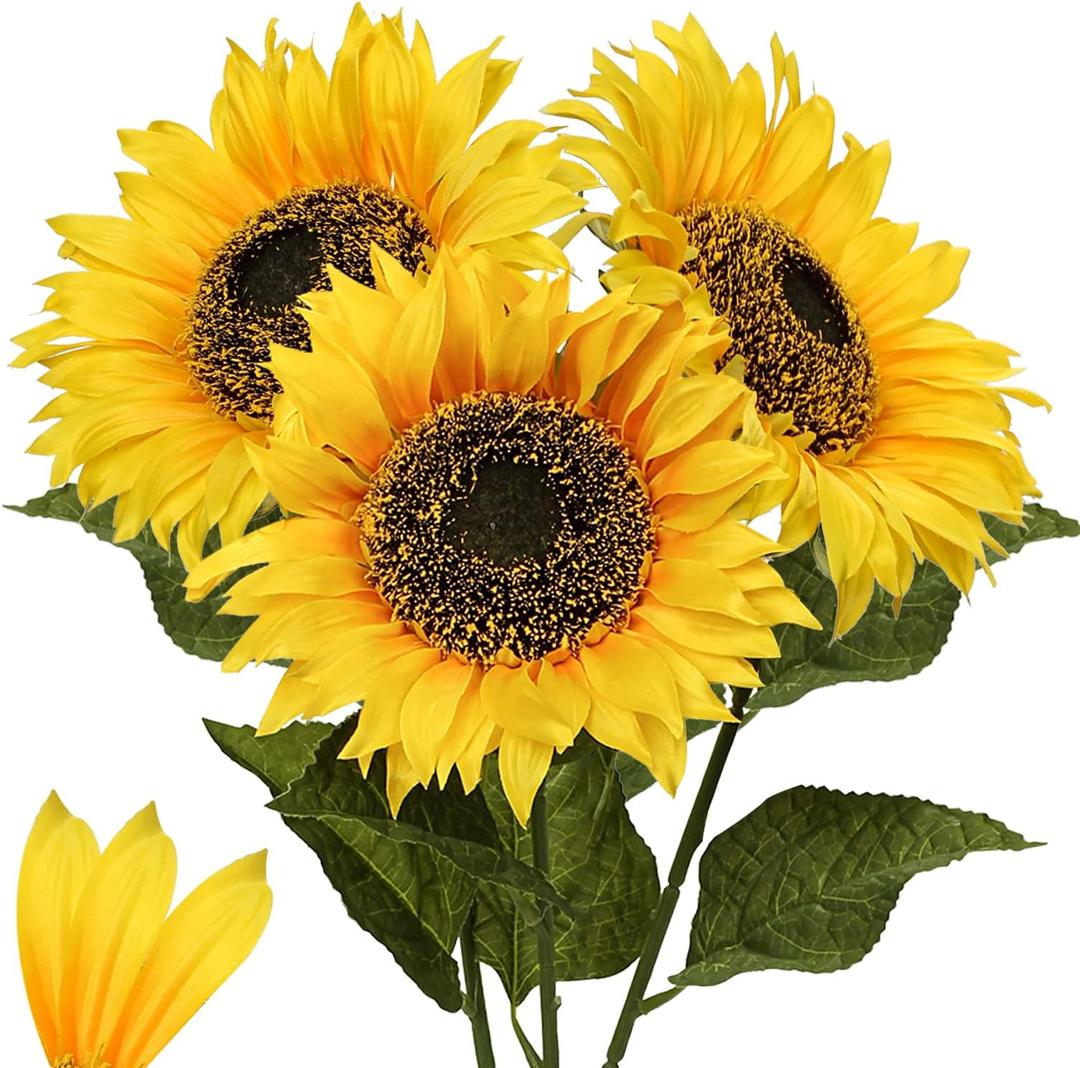 Large Sunflowers Artificial Flowers 8" Full Bloom Long Stem Artificial Sunflower 33" Tall Sun Flowers Giant Silk Sunflowers with Stem Fake Sunflower Floral Arrangement for Home Wedding Decoration
