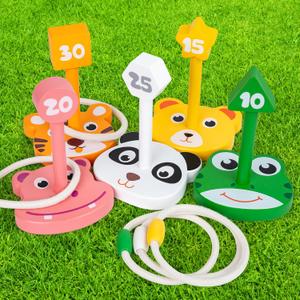 Wooden Ring Toss Game Set, Animal Ring Toss Game Toys, Fun Indoor & Outdoor Yard Game for Kids Adults - Lawn and Backyard Game for Family Birthday Party Easter Festivals Summer Beach Fun Activities