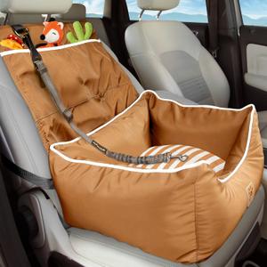 Dog Car Seat, Puppy Booster Seat, Double-Sided Travel Carrier Bed for Small and Medium Pets, Waterproof Pet Booster Seat with Pockets. Perfect for Summer and Winter, Brown
