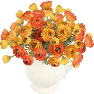 3 Bundles Mini Faux Silk Peony Bouquets,9.84" Artificial Ranunculus Flowers Fake Peony Flowers for Wedding, Home, Party Decoration(Orange)