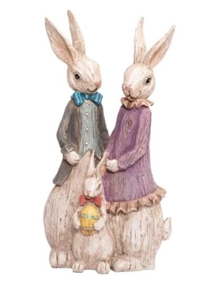 Rabbit Family Statue Home Decor Resin Sculptured Hand Painted Rabbit Family