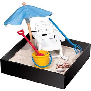 Executive Sandbox - Beach Break - Mini Desktop Set - Stress Relieving Office Decor - Includes 5 x 5 Sandbox,10 Island Accessories, and Fine Sand