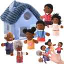 Skylety 7 Pcs African Family Finger Puppets with House Set for Toddlers Christmas Mini Soft Plush Finger Puppet Toys for Kids Boys Girls Story Playtime Role Playing Preschool Learning Birthday Gift