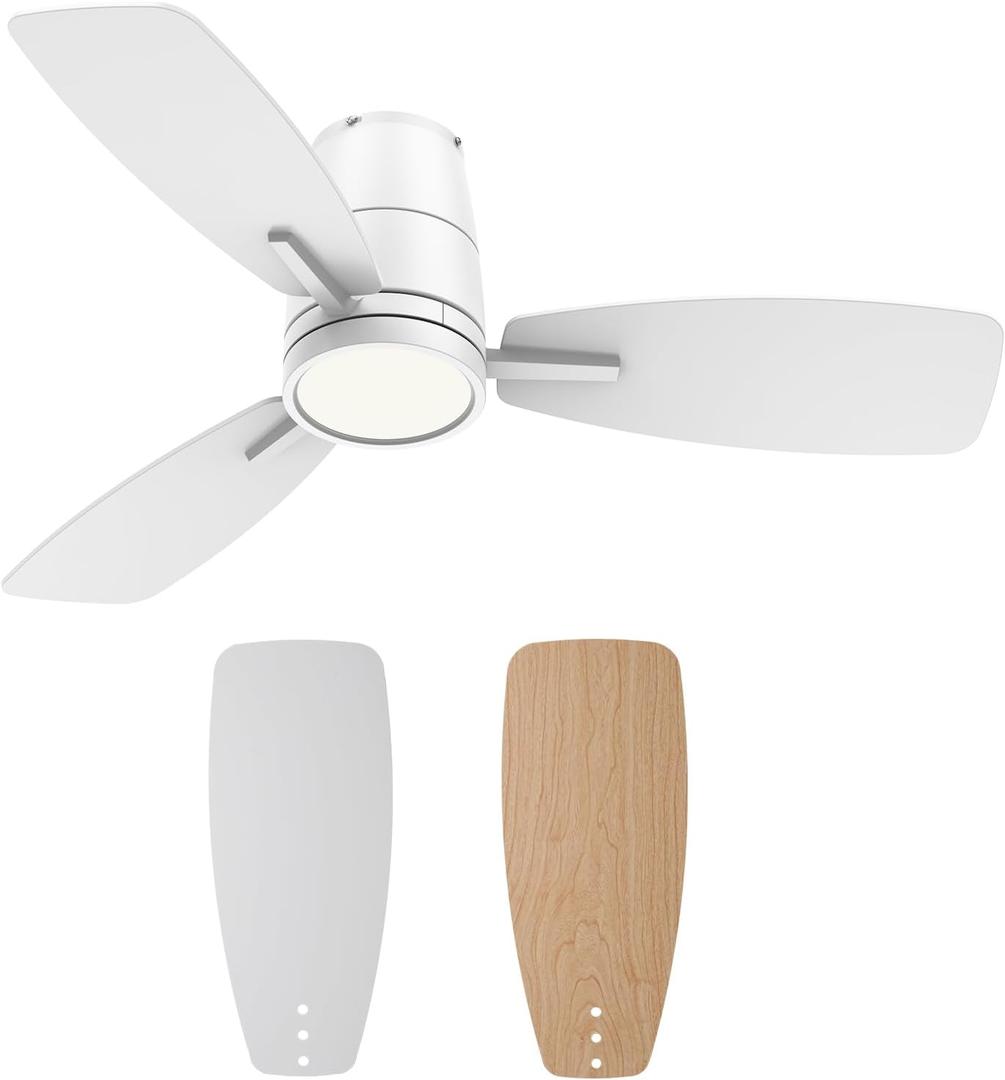 TALOYA 42inch Ceiling Fans with Lights and Remote Control, Quiet DC Motor, Double-Faced Blades, Modern Low Profile Ceiling Fan for Bedroom, Living Room, Dining Room, Office (White)