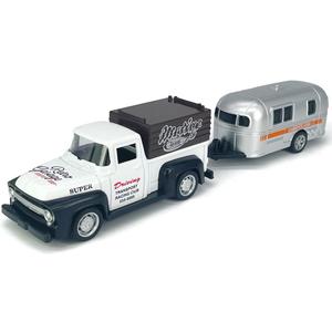 VIIGER Pickup Truck Trailer Towing Toy Camper RV Motorhome Toys for Boys Diecast Model Car Metal Pull Back Toy Cars, 3 4 5 6 7 Year Old Toddler Kids Birthday Gifts Cake Topper Home Office Dcor White