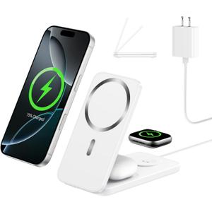 Compatible MagSafe 3 in 1 Wireless Charging Station for Apple, Magnetic Foldable Charger Stand for iPhone 17/16/15/14/13/12 Pro Max, Apple Watch Ultra/Series & AirPods Pro Fast Charging Dock