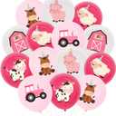 36pcs Pink Farm Animal Balloons Girls, 12 Inch Cow Sheep House Pig Car Donkey Latex Balloons Farm Animal Birthday Party Supplies Pink Farmhouse Baby Shower Decorations for Kids Barnyard Themed Party
