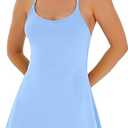 Women's Tennis Dresses Built in Shorts and Bra Summer Sleeveless Athletic Workout Golf Mini Active Romper Dress Light Blue. S