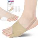 Tailors Bunion Corrector, 1 Pair Bunionette Sleeves with Built-in Gel Pads Cover Guard for Pinky Toe Pain Relief, Non-slip Strap, Soft and Breathable, Includes 2 Tailor's Bunion Corrector Pads (Beige)