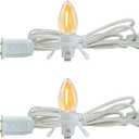 2 Pack Accessory Cord with 2 C7 Led Light Bulb Candelabra-Base E12 Socket White Cord with On/Off Switch Plugs for Holiday Decorations Christmas Village House