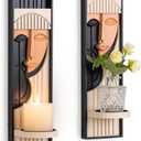 Modern Art Wall Candle Holder, Abstract Face Candle Sconce Set of 2, Wall Decor, 16.5 x 4.33 Inch (Boho) (Black,pink)