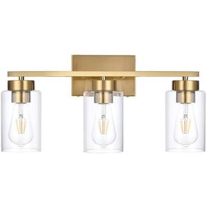 A1A9 3-Light Bathroom Vanity Light, Modern Brushed Gold Wall Lights with Clear Glass Shades, Bathroom Wall Sconce Lamp for Mirror Living Room Bedroom Hallway
