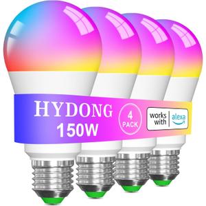 Smart Light Bulbs, 15W Color Changing Light Bulbs Compatible with Alexa Only, A19 Alexa Light Bulbs, Tunable 2700K-6000K E26 / E27 Bluetooth LED Lights for Bedroom, Living Room 4 Pack