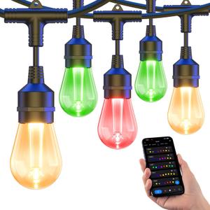 XMCOSY+ Smart String Lights 49Ft & 98Ft Patio Lights Waterproof, App Control, Compatible with Alexa, RGBCWIC Color Changing LED String Light for Outside