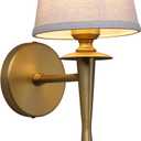 PERMO Vintage Wall Sconce Antique Gold Sconces with Linen Cloth Lampshade Hardwired Wall Light Fixture for Bedroom Living Room Hallway Foyer