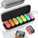 Weekly Pill Organizer, 7 Day Travel Medicine Pill case with Moisture-Proof Silicone Lid, Large AM PM Daily Pill Organizer 2 Times a Day for Vitamins & Supplements, Secure Zipper Pill Box(Rainbow)