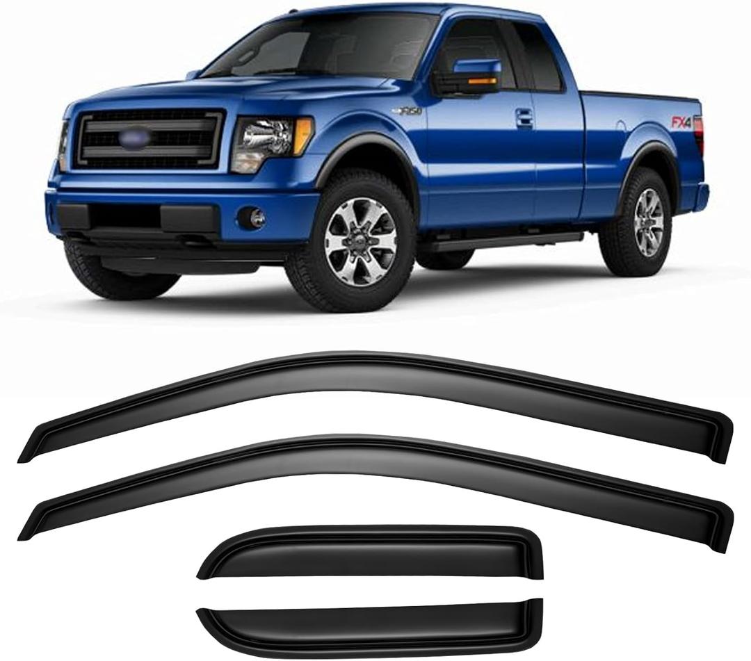 Window Rain Guards Visors for 2004-2014 Ford F150 Extended Cab, Out-Channel Window Vent Wind Shades Shield Deflectors for 04-14 F-150 SuperCab
