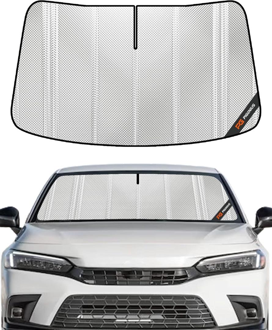 Windshield Sun Shade for Honda Civic 2022-2025. Full Coverage Rearview Mirror Shade for Ultimate Protection (Silver)