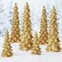 Geetery 6 Pieces Christmas Tree Figurines 10''/8''/6'' Champagne Gold Glittered Christmas Trees Resin Rustic Xmas Table Top Decorations for Tabletop Mantel Shelf Centerpieces Decor