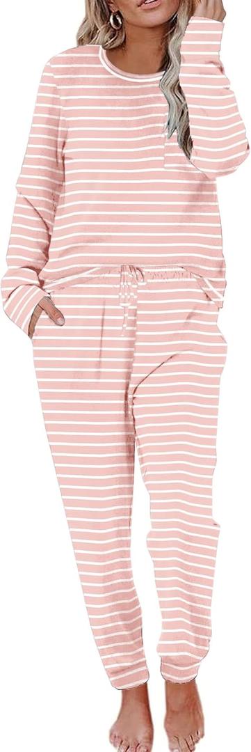 Ekouaer Pajamas Women's Long Sleeve Sleepwear with Long Pants Soft Loungewear Pj Set (Large)