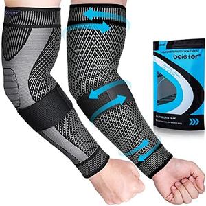 beister Compression Arm Sleeves with Elastic Strap for Men & Women (Pairs), Elbow Braces, 20-30 mmhg Non-Slip Breathable Thick Full Arm Supports for Tennis Elbow, Workouts, Arthritis,Lymphedema,DVT, M