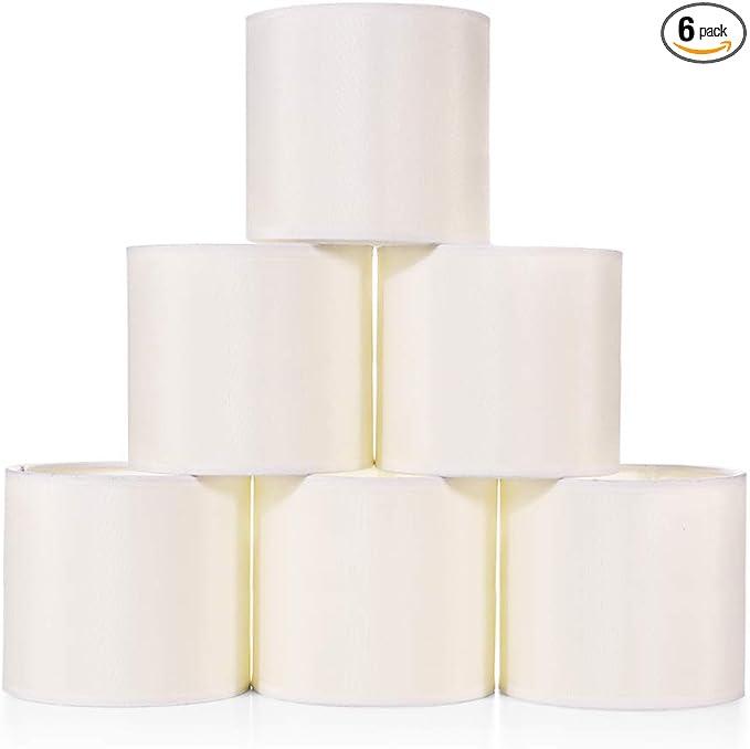 Wellmet Small Lamp Shades,ONLY for Candle Bulbs,Clip-on Drum Mini Lampshades,Set of 6, 5.5"x 5.5"x5",Cream White