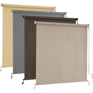 AOSKY Outdoor Roller Shades, Cordless Patio Shades Roll Up Outdoor Blinds, Roller Blinds Cloth for Porch Pergola Balcony Backyard Windows, 72" W x 72" H, Sesame
