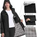 iCreek Women's Rain Jacket Long Raincoat Packable Hooded Waterproof Windproof Plaid Lined Trench Coat Lightweight for Outdoor (Black, S)