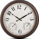 Bernhard Products Indoor/Outdoor Wall Clock Bronze 13 Inch Silent Non Ticking with Temperature & Humidity Gauge Weather Thermometer & Hygrometer Combo Battery Operated - Kitchen Living Room Patio