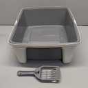 Large Cat Litter Box with High Sides, Open Top, Includes Scoop, 19 x 15 x 11.75 inches, Grey/Beige