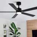 CROSSIO 52" Modern Ceiling Fans with Lights and Remote Control/APP 5 Blades Black Low Profile Ceiling Fan LED Dimmable Flush Mount Ceiling Fan with Light for Living Dining Room Patio Kitchen