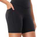 YUNOGA HugMotion Womens High Waisted Biker Shorts with Pockets 6 Inches - No Front Seam Workout Gym Yoga Short