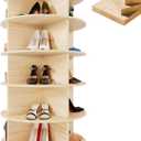 Rotating Shoe Rack Tower, 5-Tier 24" Wide Solid Pine Wood Spinning Shoe Display 360 Lazy Susan Shoe Rack, Revolving Shoe Stand, Shoe Rotating Organizer for Closet Shoes and Handbags