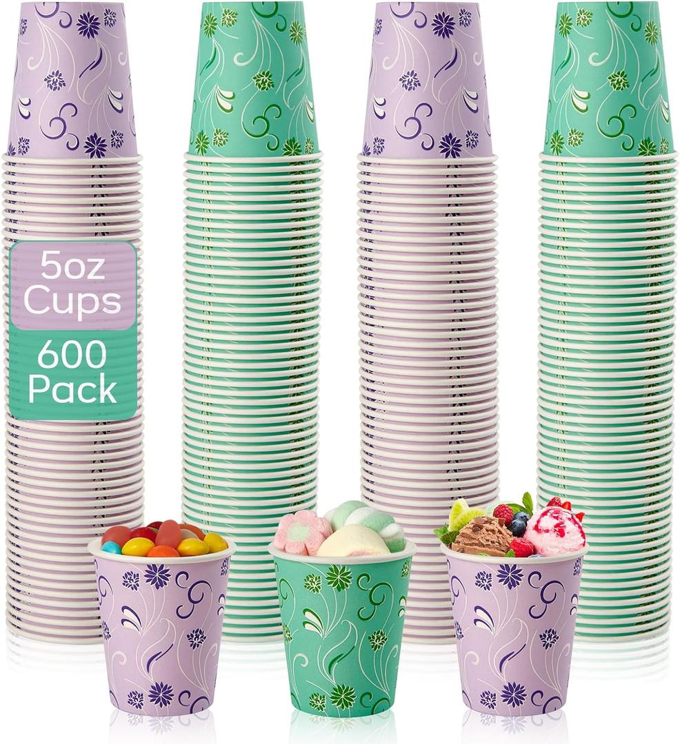 TV TOPVALUE 600 Pack 5oz Paper Cups, Bathroom Cups, Colorful Disposable Cups, Mini Mouthwash Cups, Hot Drinking Cup for Travel, Party and Event