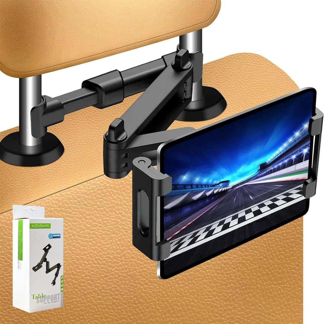 najiaxiaowu Tablet Holder for Car,ipad Headrest Mount for 5.5-18.4 Inch ipad/Phones Car Tablet Holder with 360°Rotating Adjustable Trip Essentials, With adjusting rod, Black
