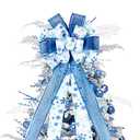 Christmas Tree Topper Bow, 44X12 Inch Artificial Xmas Tree Flower Topper Decor, for Family, Wedding, Birthday Party, Indoor Outdoor Thanksgiving Christmas Decoration - Blue/White/Snowflake.