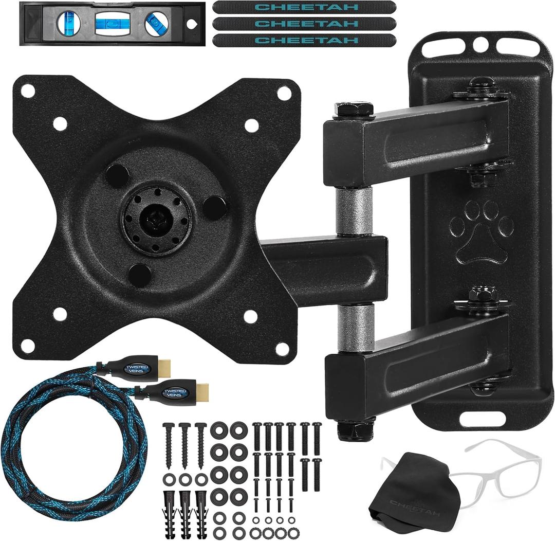 Cheetah ALAMB Articulating Arm Wall Mount fits 12-32" TVs, Ultrawide Monitors & Displays up to 49", 40lbs, VESA 100, 1.3" Profile, Extends to 15", Full Motion Tilt, Swivel, and Rotation