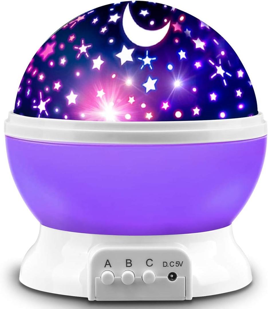 Merkury Star Projector Night Lights for Kids, Birthday Gifts for 1-4-6-14 Year Old Girl and Boy, Projection Lamp for Kids Bedroom, Glow in The Dark Stars and Moon for Child Asleep Peacefully- Purple