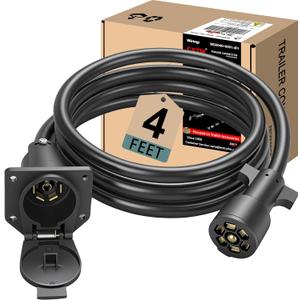 7-Way Trailer Extension Cord Wire Cable(4FT), 7 Way Trailer Plug Socket Extension Cable, Wiring Harness 7 Prong Tow Wiring Connector Cord 7 Blade Trailer Wiring Connector Cord Wire (4ft)
