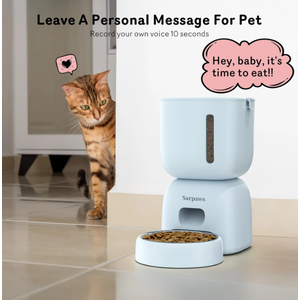 Automatic Cat Feeder and Water Dispenser FW1, Wire or Battery Cat Food Dispenser Timer Pet Feeder - Locking Lid, Desiccant Bag, Programmable Portion Control, 4 Daily Meals, 10s Voice Recorder-Blue