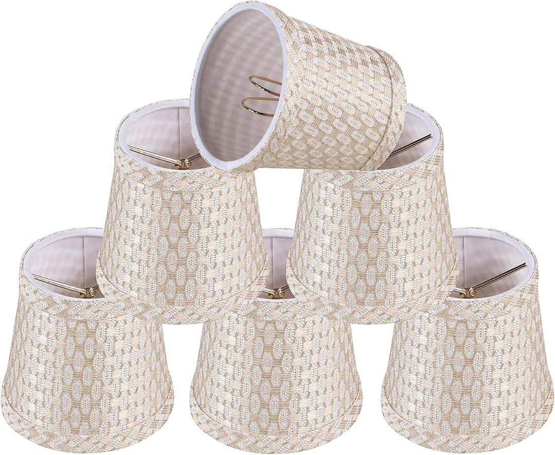 Aspen Creative 51017-6, Empire Clip-On Chandelier Lamp Shade, White & Beige, 3" Top X 4" Bottom X 4" Slant Height, Set of 6