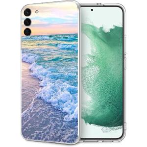 Compatible with Samsung Galaxy S21 Case, Aesthetic Beach Wave Sunset Glow Slim Fit Soft TPU Shockproof Protective Cover Case Gift for Women Girl