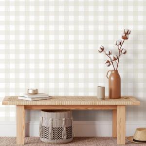 Cohoo Home Plaid Peel and Stick Wallpaper Boho Plaid Contact Paper for Cabinets 17.3inW 197inL Checkered Neutral Contact Paper Self Adhesive Removable Wallpaper for Bathroom Nursery Waterproof