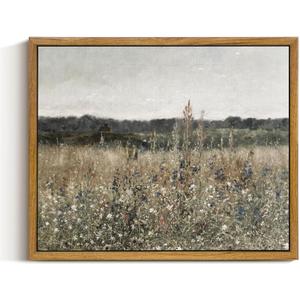 InSimSea Framed Canvas Wall Art Vintage Decor, Wildflower Field Canvas Wall Art Paintings Prints, Rustic Landscape Wall Decor for Bathroom Office Dining Room, 9"x11" (Champ Fleuri)