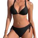 beautyin Women's Bikini Swimsuit Triangle String Halter Two Piece Bathing Suits (Medium, All Black)