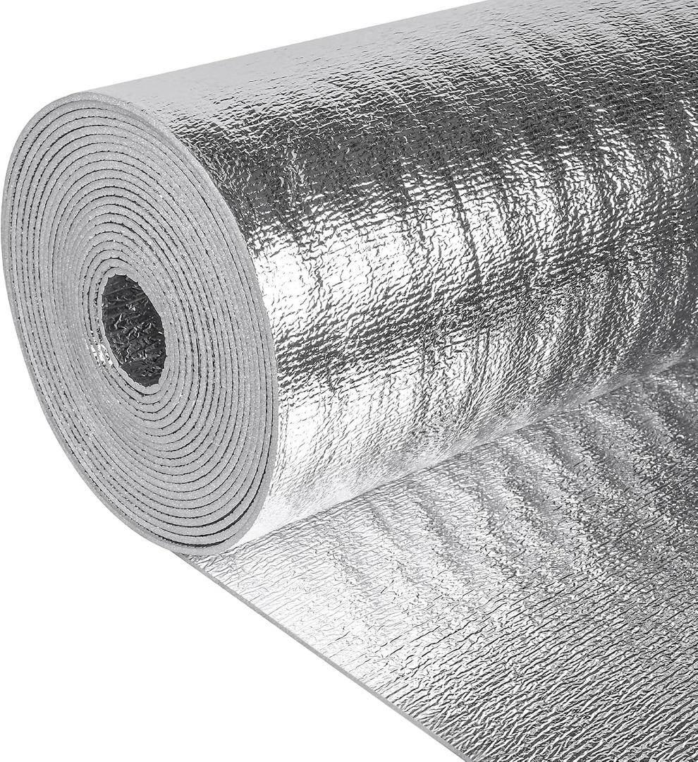 Reflective Insulation Roll 59in x 10Ft (3mm) Foam Core Radiant Barrier Double Reflective Aluminum Foil Wrap Insulation Sheet Thermal Shield for Winter RV Window Thermal Cold Insulating Summer Heat