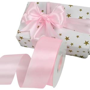Double Face Pink Satin Ribbon 2 Inch X 50 Yards Polyester Pink Ribbons for Gift Wrapping Fabric Ribbon for Crafts Flower Bouquet Sewing Arts Wedding Party Decoration