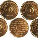AA Sobriety Coins 1 Year Set (5 Pack) Metal Medallions – Alcoholics Anonymous Anniversary Chips for Recovery Milestones