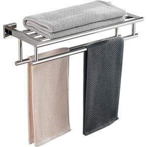 RTCUL Towel Rack with Shelf 20 Inch Double Towel Racks for Bathroom Polished Chrome Bath Towel Holder SUS304 Stainless Steel Towel Rack Wall Mounted Modern Towel Hanger