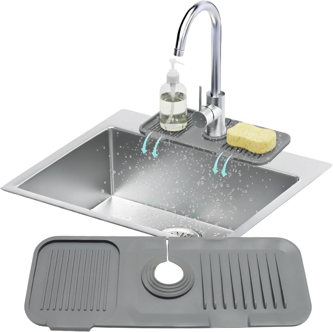 14.6” Silicone Faucet Mat For Kitchen Sink, Kitchen Sink Splash Guard Behind Faucet, Kitchen Faucet Mat For Kitchen Sink, Kitchen Sink Faucet Mat Splash Guard and Sink Water Splash Guard (Gray)
